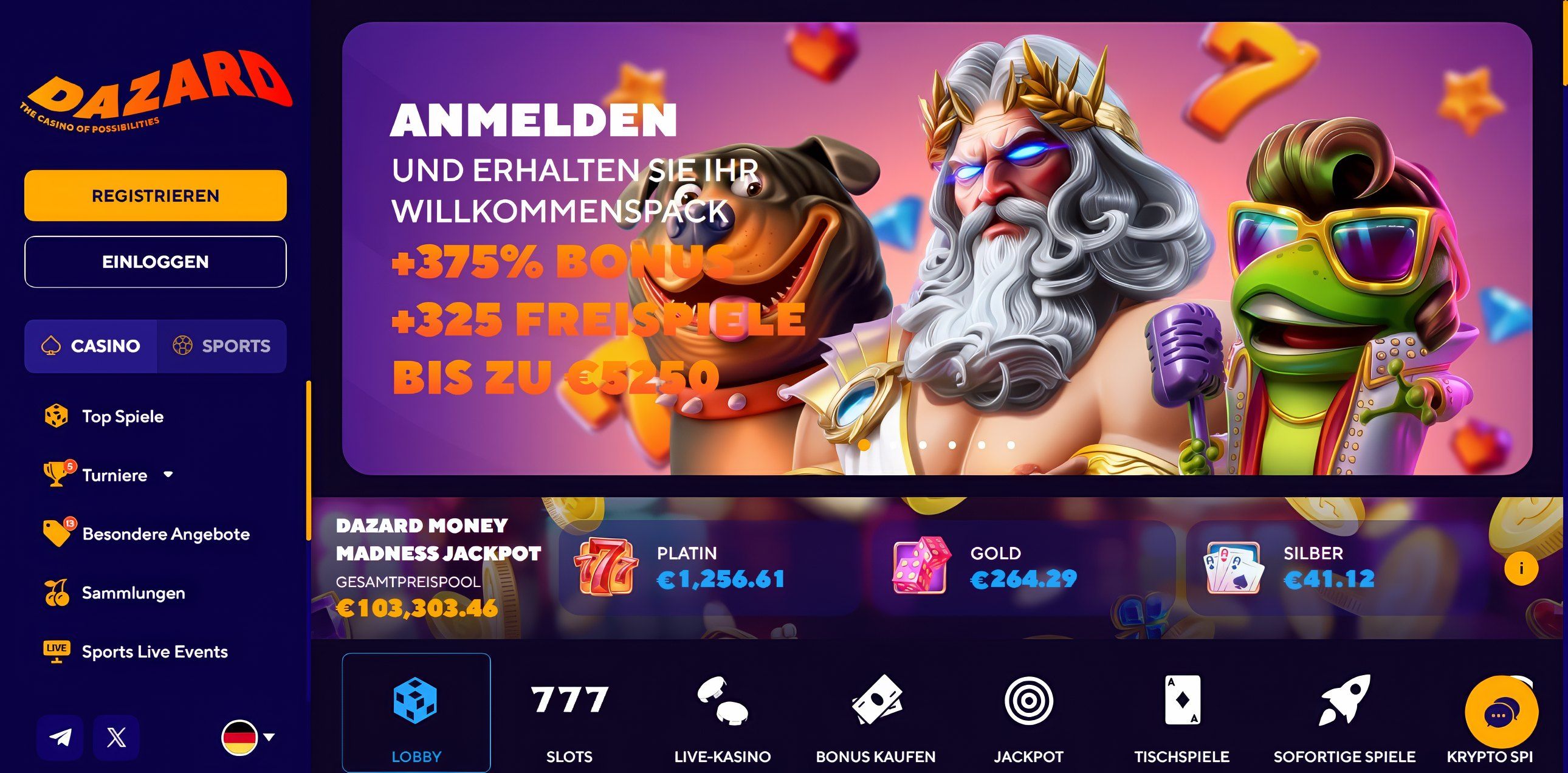 Dazard Casino desktop screenshot 1